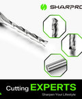 SHARPRO router bit, 1/8 in diameter with 1/4 in shank, solid carbide, spiral upcut for wood and plastic