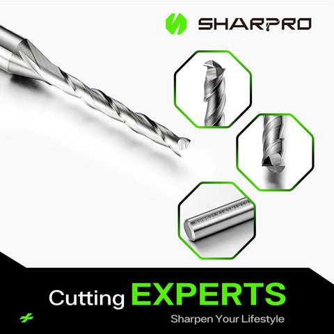 SHARPRO router bit, 1/8 in diameter with 1/4 in shank, solid carbide, spiral upcut for wood and plastic