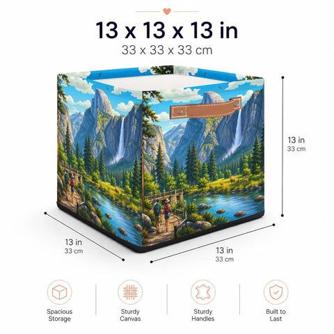 Slick 13 Inch Foldable Cube Storage Bins For Closets And Shelves Easy Clean Waterproof Bin With Reinforced Handles in a scenic design.