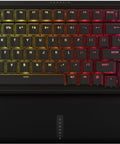 Goated 96 Percent Wireless Mechanical Gaming Keyboard With Compact Tkl Body Full Color Lcd Screen Rotary Knob Six Custom Keys Us Qwerty Black top view with RGB lighting and wrist rest.