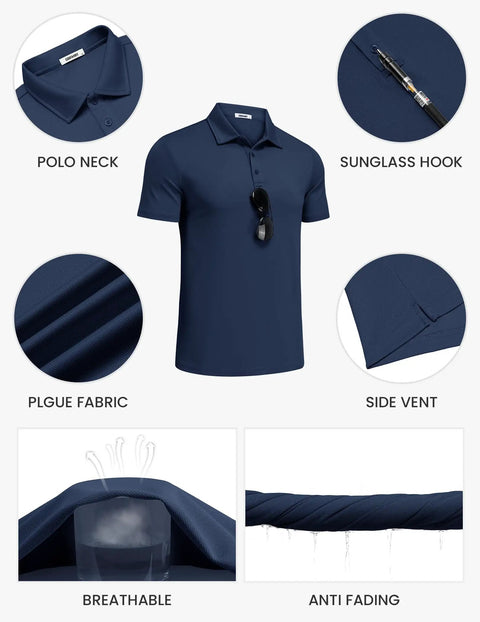 Men's Golf Polo Shirt Quick Dry Cotton Short Sleeve Breathable Anti Sweat Wrinkle Resistant Tactical Collared Polo For Summer Athletic