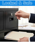 Hand locking 36 inch tall heavy duty metal storage cabinet with doors and shelves, reinforced steel for garage use, black.