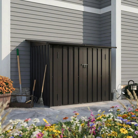 Heavy Duty 35 Cu Ft Outdoor Storage Box With Hydraulic Lift Lid And Lockable Doors All-Weather Metal Shed for garden use