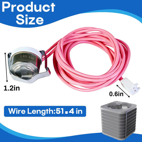 Defrost temperature sensor with pink 51.4-in wire and inline plug for Carrier/Bryant/Payne heat pumps