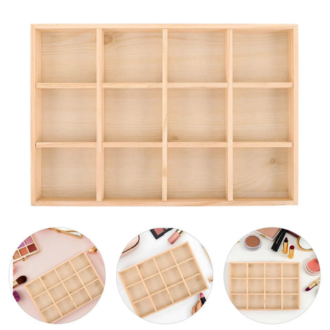 Solid Wood Jewelry Storage Tray With Twelve Grids For Rings And Bracelets Drawer Organizer Keeps Your Daily Bling Neat for Bedroom Nightstand.