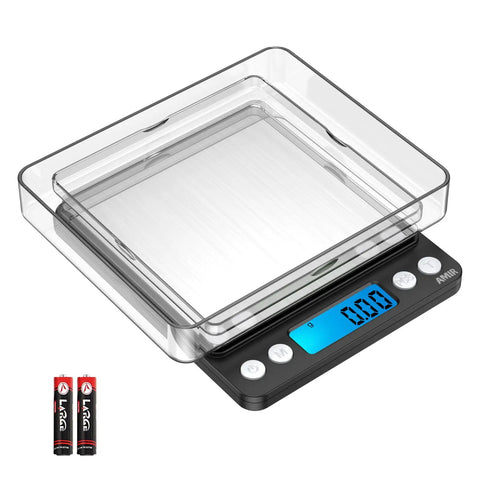 Pocket Digital Kitchen Scale For Jewelry And Cooking, 500g Capacity, 0.01g Precision, Backlit LCD, Battery Included, Black with Tray