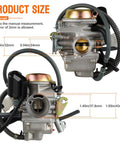 GY6 Carburetor PD24J 24mm For 125cc To 150cc 4 Stroke Engines Electric Choke Intake Manifold with size measurements
