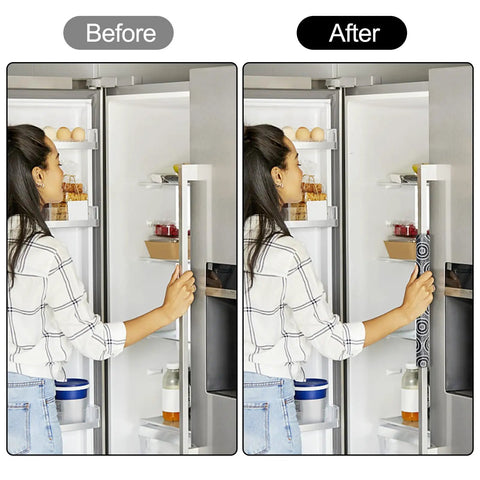 Before and after using Refrigerator Door Handle Covers Pack Of 2 16 By 4 Inches Keeps Handles Clean From Fingerprints Water And Grime