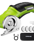 4V Cordless Electric Scissors For Cardboard Cutting With 4 Sk5 Blades, ergonomic design and accessories for versatile cutting.