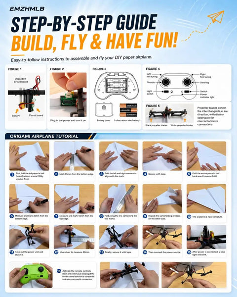 Step-by-step assembly guide for Remote Control Paper Airplane Kit With Gyro Stabilizer And Dual Propellers tutorial.