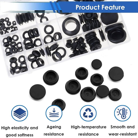 125 Pcs Rubber Grommets Plugs Set Eight Varied Sizes Soft T Shaped Stopper Plugs For Furniture Holes Sealing And Installation In A Clear Organizer Case Durable Rubber Easy To Install