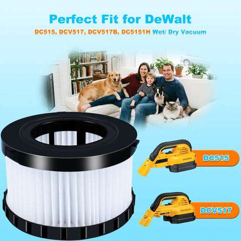 HEPA Filter For DC515, DCV517 And DCV517B Wet And Dry Vacuums, Washable High Efficiency Replacement, 2 Pack shown with vacuum models
