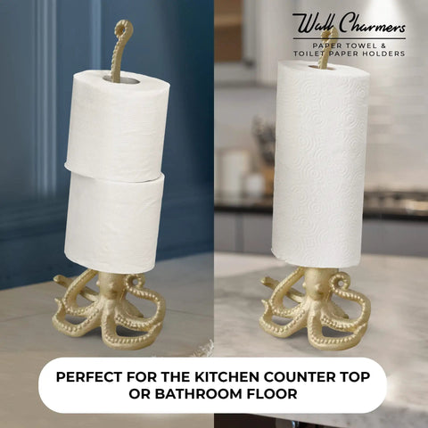 Gold Octopus Paper Towel Holder Made Of Metal Dope Yet Functional Toilet Paper Or Kitchen Paper Roll Stand For Floor Or Countertop