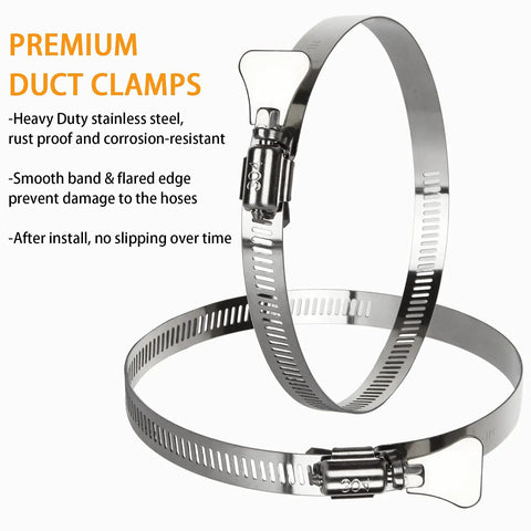 304 Stainless Steel Duct Clamps 20 Pack Adjustable Hose Clamps For Air Ducting 3.5 To 4.5 Inch Range