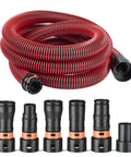 10 Ft Shop Vac Hose with 6 Adapters, Fits 1-1/4 Inch Vacuum Hose, Universal 0.9 to 1.75 Inch Fittings, Durable Replacement Hose for Most Vacs