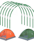 Tough As Nails Heavy Duty DIY Tent Poles Telescoping Rods For Outdoor Camping displayed with tents, green fiberglass poles.