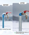 Before and after of 24 Pack Self Adhesive 3/4 Inch Pipe Insulation Foam Tubes With Aluminum Foil Cover on outdoor faucet preventing freeze.