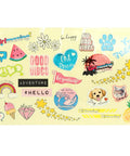 Colorful sticker sheet with phrases and designs for Jeep Wrangler 1:16 RC Car For Kids With 2.4GHz Remote, Pink Toy For Girls.