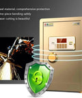 Fireproof And Waterproof Password Safe Box With Alarm System 60Cm Height Home Deposit Safe For Office Small Anti Theft Cabinet With Digital Keypad Brown Finish Durable Steel Security Safe For Valuables
