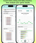 Portable Golf Launch Monitor And Home Simulator For Swing Analysis app displaying real-time stats on iOS and Android.