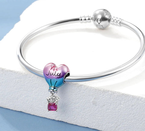 Hot Air Balloon Birthstone Charm For Bracelets In Sterling Silver Ideal Gift For Women July Birthstone Jewelry Fun Birthday Charm