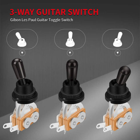 No Brainer Three Way Guitar Toggle Switch Pickup Selector For Gibson Epiphone Les Paul Electric Guitars Black Tip Aluminum Knurled Nut Included, black 3-position switch shown