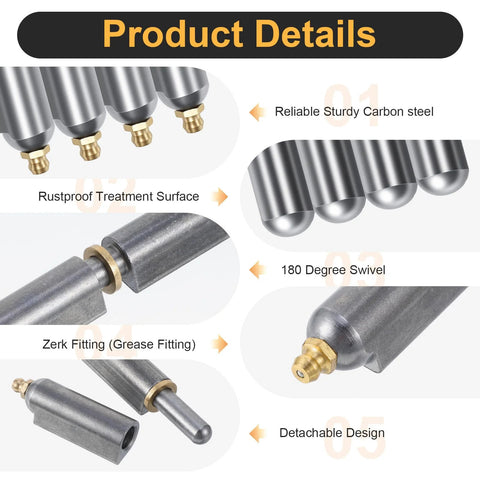 Six Pack 4 Inch Heavy Duty Bullet Hinges With Detachable Design for BBQ Smoker Grill Lids showing features and construction details
