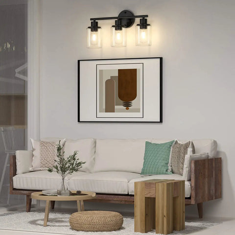 Living room with Clear Glass Lamp Shade Replacement 4 Pack, 5.5 Inch Height, 3.9 Inch Diameter, Pendant Lights on wall
