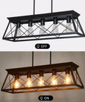 Five Light Farmhouse Pendant Ceiling Fixture For Dining Room Over Table And Kitchen Island Modern Black Chandelier With Warm Soft Glow On And Off View