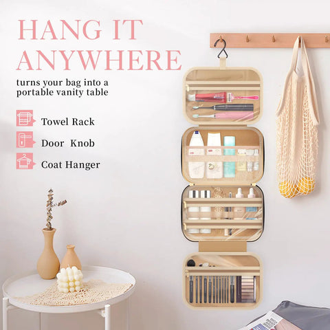 Hanging Toiletry Bag For Travel And Makeup Kit Waterproof, Space Saver Yet Roomy With A Gigantic Opening, hanging on wall hook
