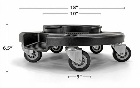 Heavy Duty Trash Can Dolly With Five Casters And Foot Stabilizer Plastic Utility Cart That Fits 20 To 55 Gallon Brute Containers Supports Up To 460 Lb Durable Black Finish For Easy Transport, black 18 in dolly with 3 in casters