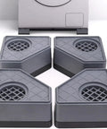 Anti Vibration Pads for Washing Machine and Dryer Feet Kit Heavy Duty Rubber Shock Absorbing Pads shown installed lifting appliance
