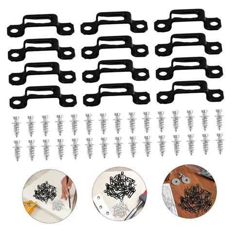 30 Piece Hidden Furniture Connectors Toolless Cabinet Joint Brackets, black clips with silver screws for easy furniture assembly.