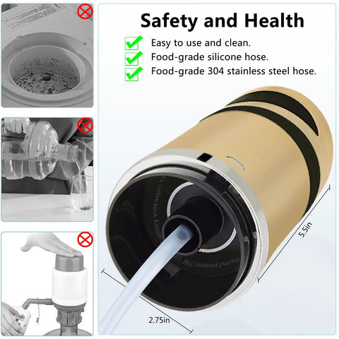 Portable USB Rechargeable Water Pump For 5 Gallon Jugs With Child Lock And Auto Shutoff showcasing safety and health features