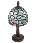 Lotus of Monet's Garden Petite Tiffany Style Table Lamp 12 Inch Full Color Glass Shade with Pale Blue Green Pink Glow