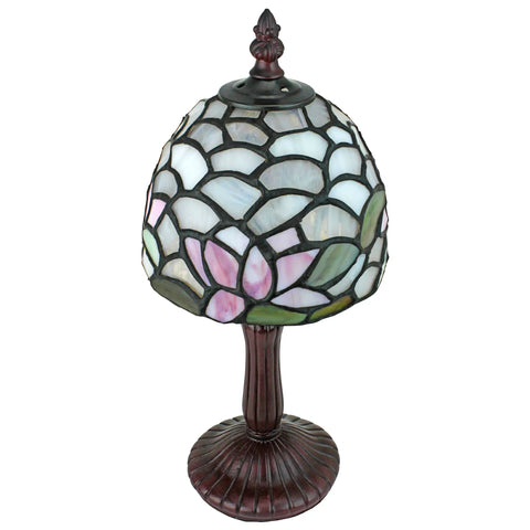 Lotus of Monet's Garden Petite Tiffany Style Table Lamp 12 Inch Full Color Glass Shade with Pale Blue Green Pink Glow