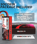 Beefy High Capacity 3S 7600mAh LiPo Battery 11.1V With EC5 Connector packaging and components displayed.