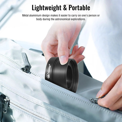 Person placing 2 Inch To 1.25 Inch Telescope Eyepiece Adapter For 2 Inch Focusers And Filters, Universal Anodized Aluminum in bag