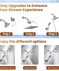 Dual Shower Head System With 8 Inch Square Rainfall Head And Handheld Spray 60 Inch Hose 3 Way Diverter Wall Mount Bracket Brushed Nickel Finish For A Dope Spa Like Bath Upgrade installation steps and shower options