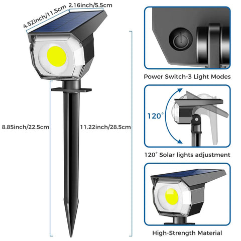 Tank Built Solar Spot Lights Outdoor Waterproof Three Mode COB LED Landscape Lighting For Yards And Pathways Zero Wire Drama All Season Weatherproof Housing That Stays Rock Solid And Shines Bright As Day Every Night