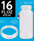 Front view: brake fluid bleed kit, 16 oz white bottle with magnetic mount, lanyard, and 12 in tubing
