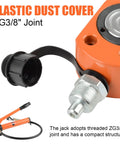 Front view of orange 20-ton hydraulic jack with threaded ZG3/8 joint, metal connector, and black cap.