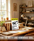 Rugged Aluminum Construction Area Warning Sign 8x12 Inch displayed on a desk in a sunlit study, showcasing boss level visibility.