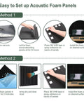 Instruction for installing 50 Pack High Density Acoustic Foam Panels 2x12x12 Inches Soundproof Wedges For Studio And Home Office