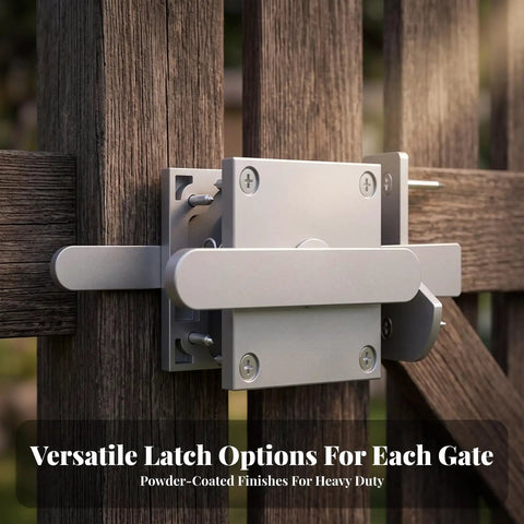 Milageto Easy to Install Sliding Bolt Gate Latch-Heavy-Duty Steel Construction on wooden fence, showing sleek design and secure installation.