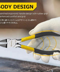 BOOSDEN 6.5-inch wire cutter with yellow handles and black grip, spring-loaded flush cutter, close-up view