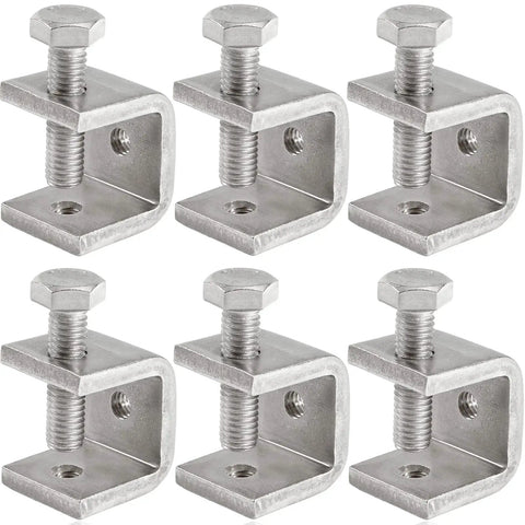Mini C Clamps Stainless Steel 0.83 Inch For Working, 6 Pack, showing front view of heavy-duty U clamps with wide jaw opening and I-beam design.