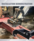 No Fuss Quick Connect Excavator Bucket Coupler Bracket installed on Bobcat E Series Mini Excavator with steel lug mount