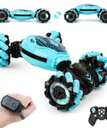 Gesture Sensing RC Stunt Car For Kids 6 To 12, Hand Controlled Double Sided Twist Vehicle, blue car with watch and remote