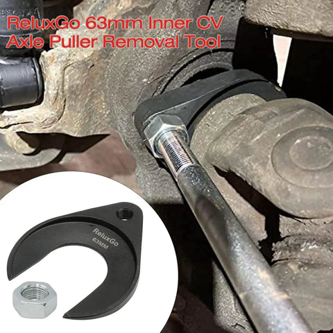 Inner CV Axle Puller Removal Tool 63mm Opening With Nut For Front Wheel Drive Axles attached to a vehicle's axle